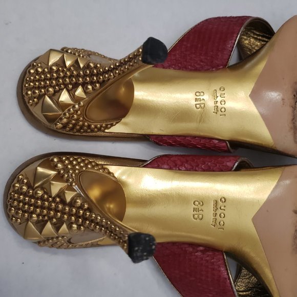 Gorgeous Gucci Runway Python Snakeskin Gold Kitten Heel Red Sandals 8.5 - Picture 3 of 16